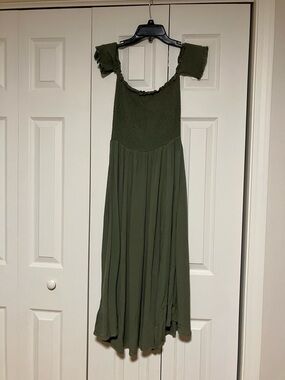 Lulu's Olive Green Off-The-Shoulder Midi Dress